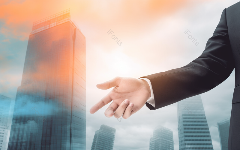 高楼大厦云雾缭绕男人伸出一只手金融贸易商务房产科技领导业务员公司企业建筑合作背景,高清,摄影图,摄影图片,图片大全,摄影图免费下载